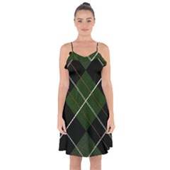 Modern Green Plaid Ruffle Detail Chiffon Dress by ConteMonfrey