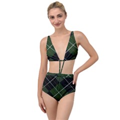 Modern Green Plaid Tied Up Two Piece Swimsuit by ConteMonfrey