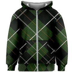 Modern Green Plaid Kids  Zipper Hoodie Without Drawstring by ConteMonfrey