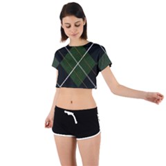 Modern Green Plaid Tie Back Short Sleeve Crop Tee by ConteMonfrey