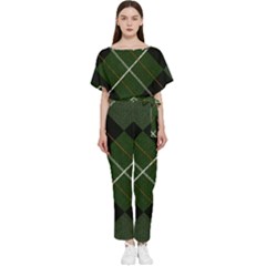 Modern Green Plaid Batwing Lightweight Chiffon Jumpsuit by ConteMonfrey