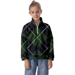 Modern Green Plaid Kids  Half Zip Hoodie by ConteMonfrey