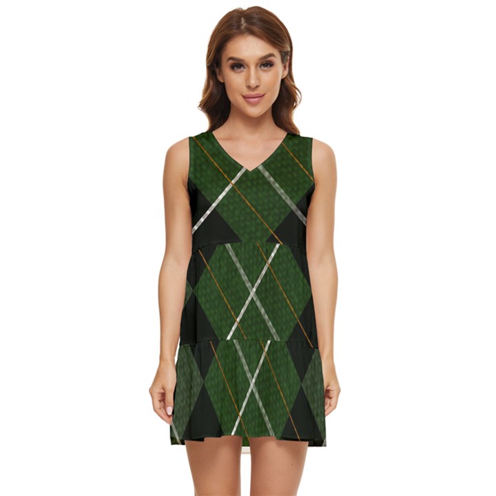 Modern Green Plaid Tiered Sleeveless Mini Dress