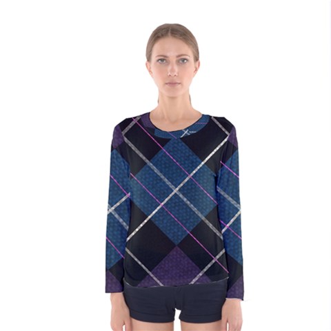 Modern Blue Plaid Women s Long Sleeve Tee by ConteMonfrey