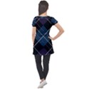 Modern Blue Plaid Puff Sleeve Tunic Top View2