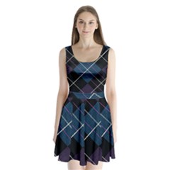 Modern Blue Plaid Split Back Mini Dress  by ConteMonfrey