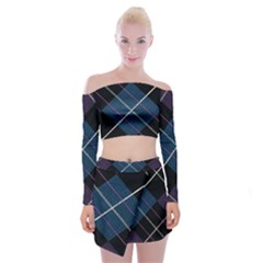 Modern Blue Plaid Off Shoulder Top With Mini Skirt Set by ConteMonfrey