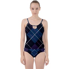 Modern Blue Plaid Cut Out Top Tankini Set by ConteMonfrey