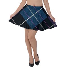 Modern Blue Plaid Velvet Skater Skirt by ConteMonfrey