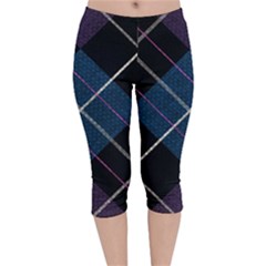 Modern Blue Plaid Velvet Capri Leggings  by ConteMonfrey