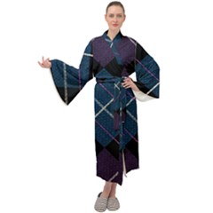 Modern Blue Plaid Maxi Velour Kimono by ConteMonfrey