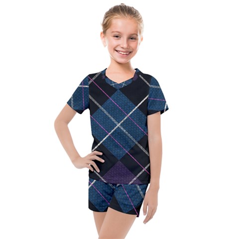 Modern Blue Plaid Kids  Mesh Tee And Shorts Set by ConteMonfrey