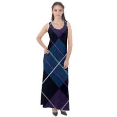 Modern Blue Plaid Sleeveless Velour Maxi Dress by ConteMonfrey