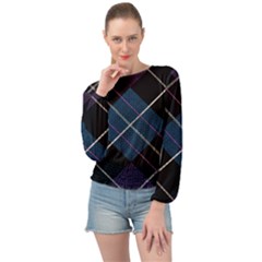 Modern Blue Plaid Banded Bottom Chiffon Top by ConteMonfrey