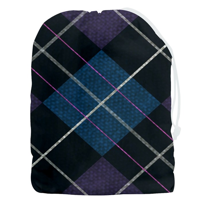 Modern Blue Plaid Drawstring Pouch (3XL)