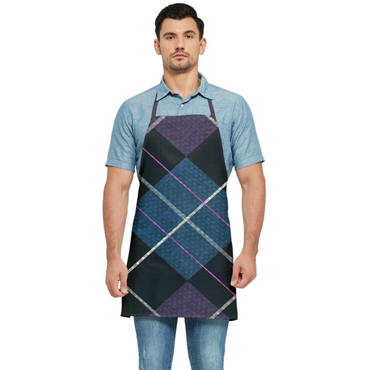 Modern Blue Plaid Kitchen Apron