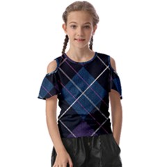 Modern Blue Plaid Kids  Butterfly Cutout Tee by ConteMonfrey