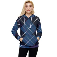 Modern Blue Plaid Women s Lightweight Drawstring Hoodie by ConteMonfrey