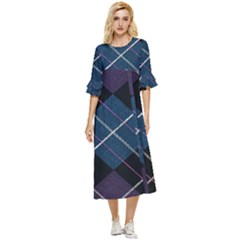 Modern Blue Plaid Double Cuff Midi Dress by ConteMonfrey