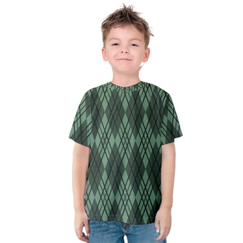 Dark Green Multi Colors Plaid  Kids  Cotton Tee by ConteMonfrey