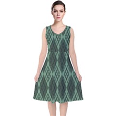 Dark Green Multi Colors Plaid  V-neck Midi Sleeveless Dress  by ConteMonfrey