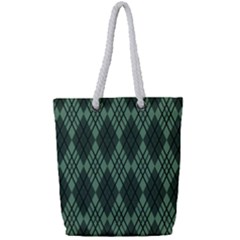 Dark Green Multi Colors Plaid  Full Print Rope Handle Tote (small) by ConteMonfrey