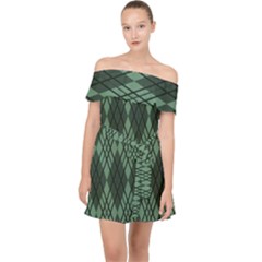 Dark Green Multi Colors Plaid  Off Shoulder Chiffon Dress by ConteMonfrey