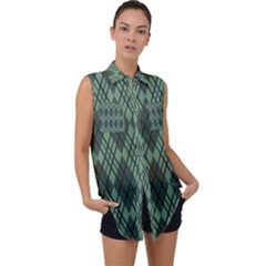 Dark Green Multi Colors Plaid  Sleeveless Chiffon Button Shirt