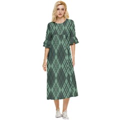 Dark Green Multi Colors Plaid  Double Cuff Midi Dress by ConteMonfrey