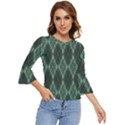 Dark Green Multi Colors Plaid  Bell Sleeve Top View1