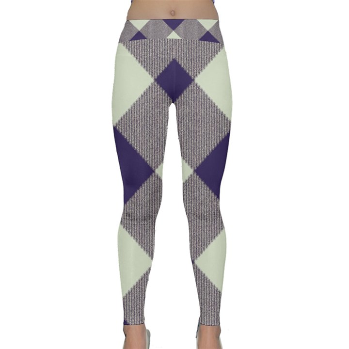 Dark blue and white diagonal plaids Classic Yoga Leggings