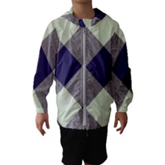 Dark Blue And White Diagonal Plaids Kids  Hooded Windbreaker by ConteMonfrey