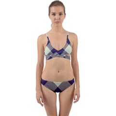 Dark Blue And White Diagonal Plaids Wrap Around Bikini Set by ConteMonfrey