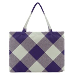 Dark Blue And White Diagonal Plaids Zipper Medium Tote Bag by ConteMonfrey