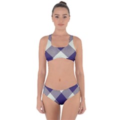 Dark Blue And White Diagonal Plaids Criss Cross Bikini Set by ConteMonfrey