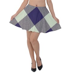 Dark Blue And White Diagonal Plaids Velvet Skater Skirt by ConteMonfrey