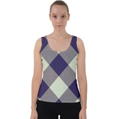 Dark Blue And White Diagonal Plaids Velvet Tank Top by ConteMonfrey