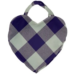 Dark Blue And White Diagonal Plaids Giant Heart Shaped Tote by ConteMonfrey