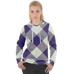 Dark Blue And White Diagonal Plaids Women s Overhead Hoodie