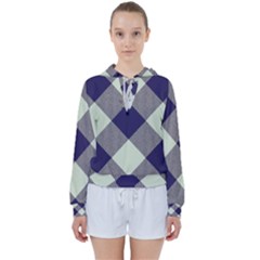 Dark Blue And White Diagonal Plaids Women s Tie Up Sweat by ConteMonfrey