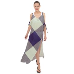 Dark Blue And White Diagonal Plaids Maxi Chiffon Cover Up Dress by ConteMonfrey