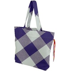 Dark Blue And White Diagonal Plaids Drawstring Tote Bag by ConteMonfrey