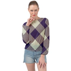 Dark Blue And White Diagonal Plaids Banded Bottom Chiffon Top by ConteMonfrey