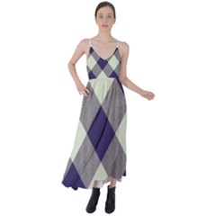 Dark Blue And White Diagonal Plaids Tie Back Maxi Dress by ConteMonfrey