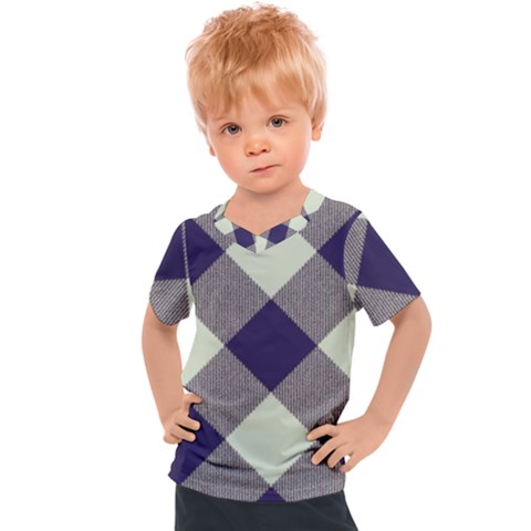 Dark Blue And White Diagonal Plaids Kids  Sports Tee by ConteMonfrey