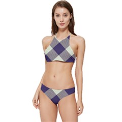 Dark Blue And White Diagonal Plaids Banded Triangle Bikini Set by ConteMonfrey