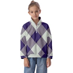 Dark Blue And White Diagonal Plaids Kids  Half Zip Hoodie by ConteMonfrey