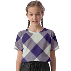 Dark Blue And White Diagonal Plaids Kids  Basic Tee by ConteMonfrey