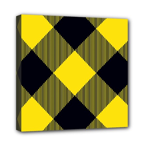 Dark Yellow Diagonal Plaids Mini Canvas 8  X 8  (stretched) by ConteMonfrey