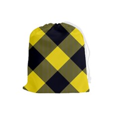 Dark Yellow Diagonal Plaids Drawstring Pouch (large) by ConteMonfrey